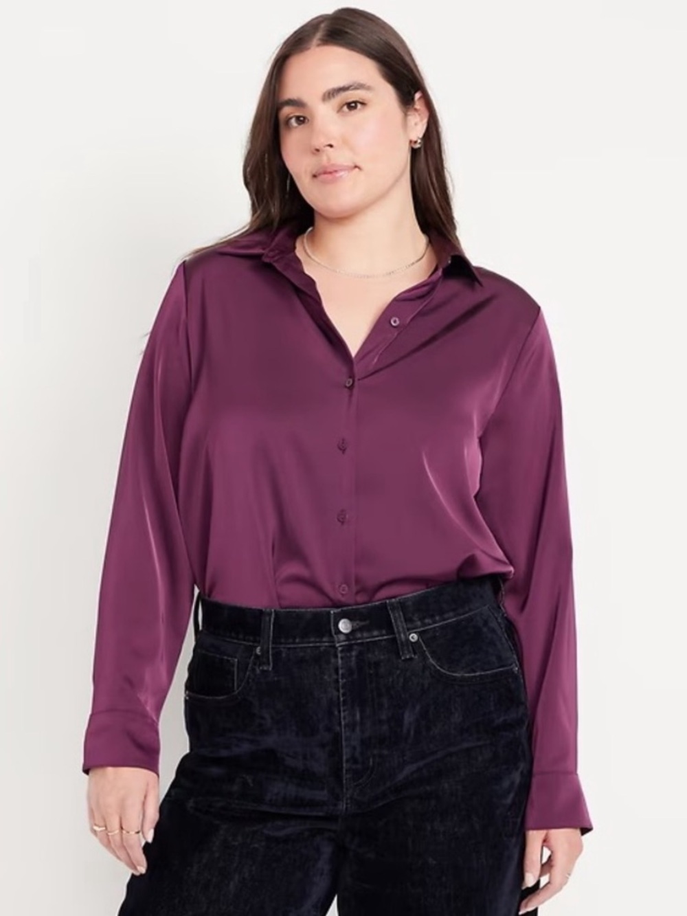 Old Navy Plum Satin Button-Down Shirt